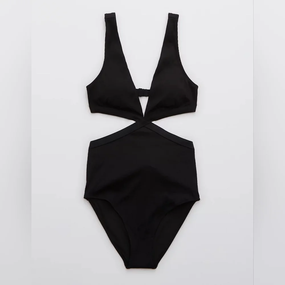 Aerie Ribbed Mix Crossover Cut Out One Piece Swimsuit NWT - Picture 3 of 4